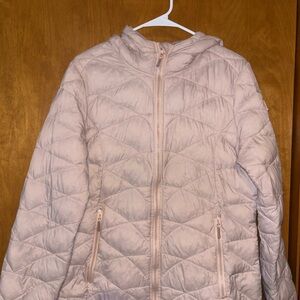 Reebok Women's Puffer Jacket L Large Pink Quilted Full Zip Hooded Insulated Coat